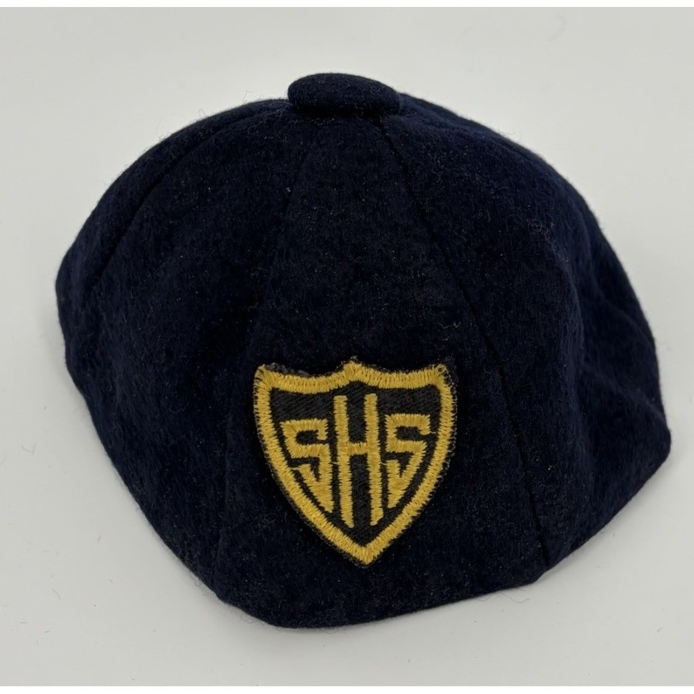 Vintage SHS Wool Felt Beanie Hat Navy Blue High School